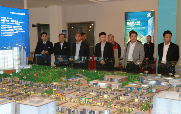铁岭市招商局一行领导在认真参观中亚硅谷项目全景沙盘
